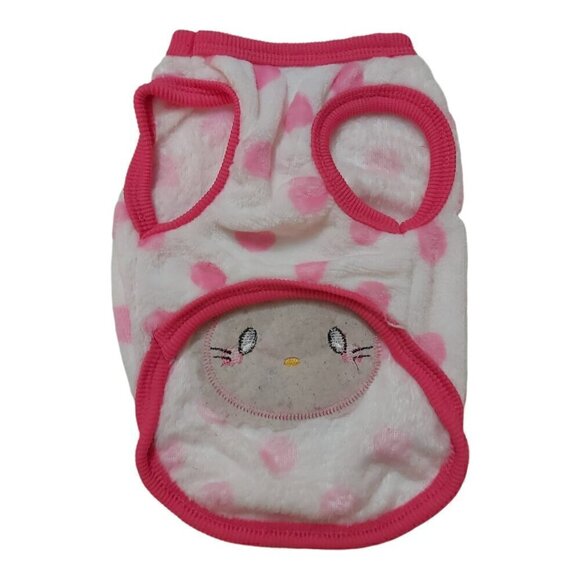 Dog/Cat Faux Fur White Sweater with Pink Polka Dots and Pink Bunny Head - Size M - Picture 2 of 7